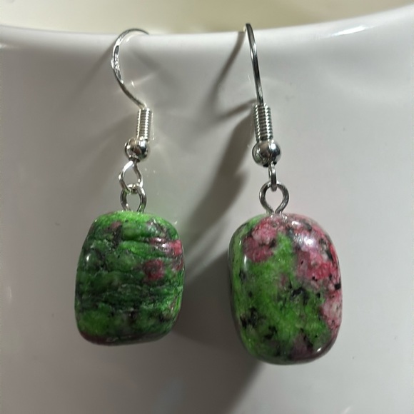 SATYAMANI Natural Stone Traditional Ruby Zoisite Semi-Precious Earrings S925 - Picture 3 of 6